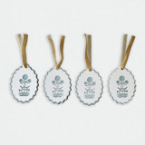 Paper Cut Out Hand Painted in Sky Blue Block Print Ornaments - Set of 4 Ornaments