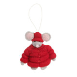 Felt Puffer Coat Mouse Ornament-Red Ornaments