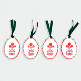 Paper Cut Out Hand Painted in Vibrant Coral Block Print Ornaments - Set of 4 Ornaments