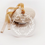 Personalized Acrylic White Floral Leaf Engagement Ornament, Set of 1 Ornaments