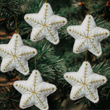 Felt Snow Star Ornament Set of 5 Ornaments