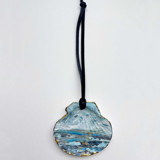 Original Hand-Painted Natural Seashell Ornament, Aqua Blue, Sepia & Gold Ornaments