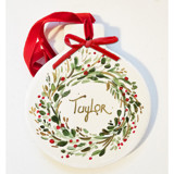 Ceramic Personalized Wreath Ornament, 3.5" Ornaments