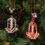 Painted Wood Yoga Fitness Pals Giraffe Zebra Ornament Set Ornaments