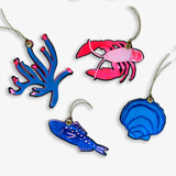 Paper Cut Out Hand Painted Coastal Ornaments - Set of 4 Ornaments