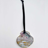 Original Hand-Painted Natural Seashell Ornament, Slate Blue, Rose & Gold Ornaments