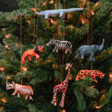 Painted Wood Safari Animals Ornament Set of 7 Ornaments