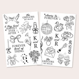Whimsical Wedding Temporary Tattoos (2 Sheets) Party Favors