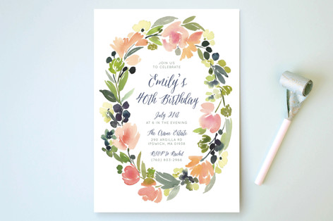 Watercolor Wreath Party Invitations