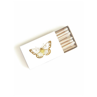 Butterfly Matchbox, Gold on White Party Matches and Matchbooks