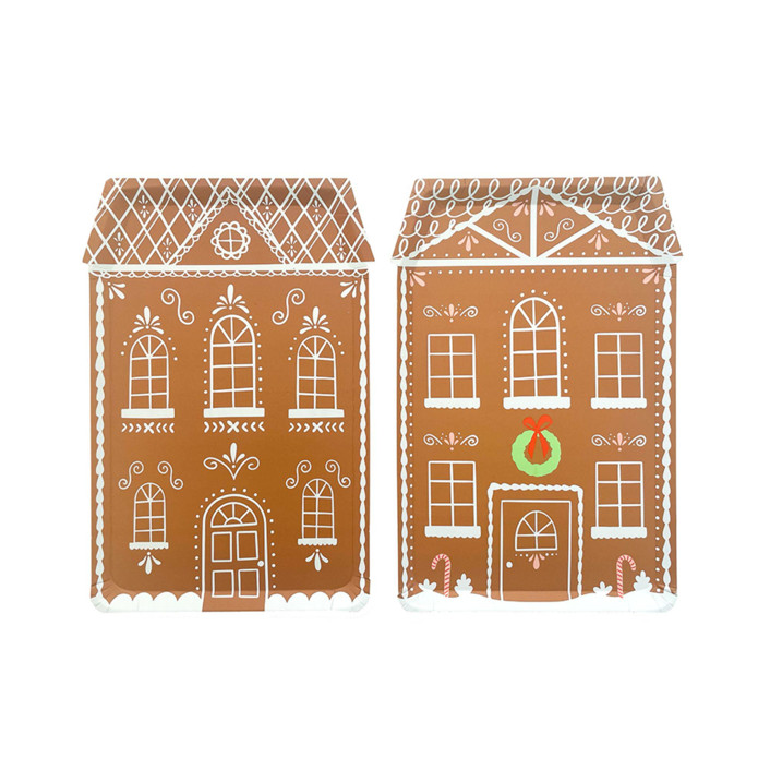 Baking Spirits Bright Tall Light Brown Gingerbread House Plates - Set ...