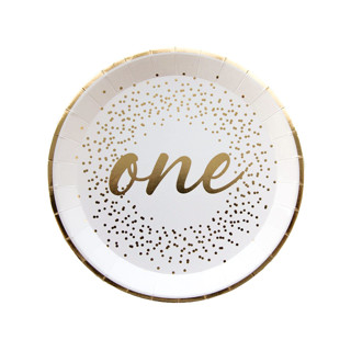 Gold Onederland Dessert Plates - Pack of 8 Party Plates and Bowls