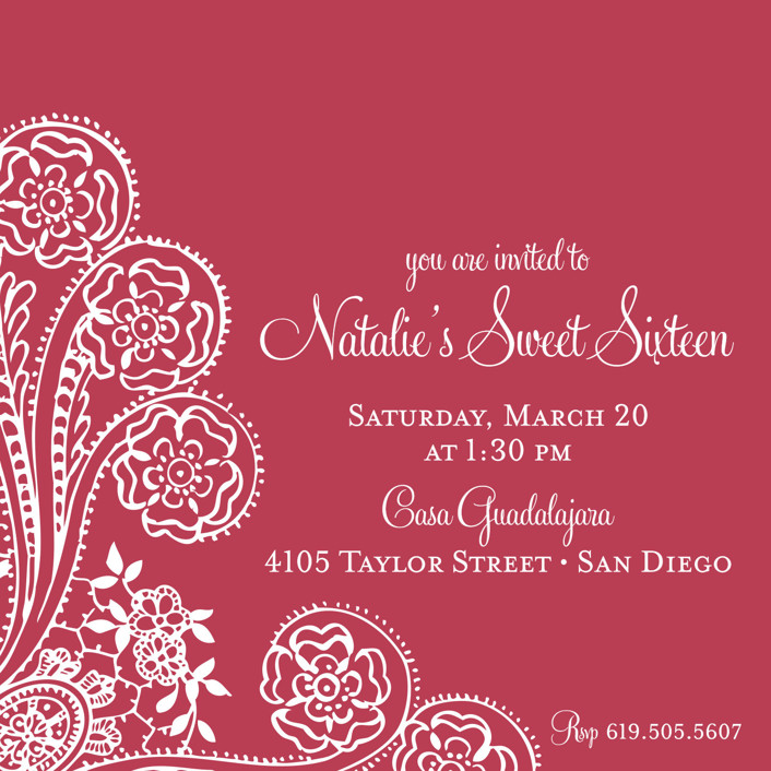 Spanish Lace Sweet Sixteen Party Invitations by annie clark Minted