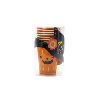Pumpkin Paper Cups With a Hat Sleeve - Pack of 8 Party Cups