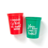 Holiday Naughty and Nice Cup Pack, 16oz Stadium Cup, Pack of 12 Party Cups