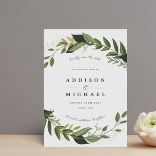 Vines of Green Foil-Pressed Save the Date Petite Cards