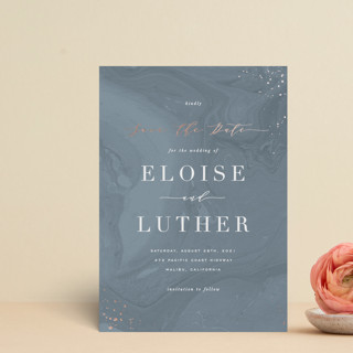Moody Marbling Foil-Pressed Save the Date Petite Cards