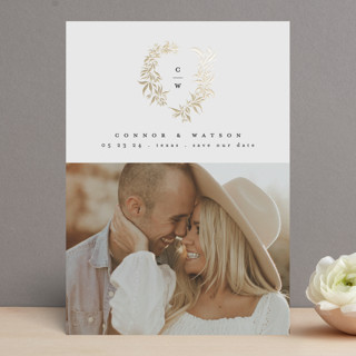 Monogram Wreath Foil-Pressed Save The Date Cards