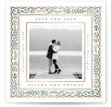 Square Leafy Border Foil-Pressed Save The Date Cards