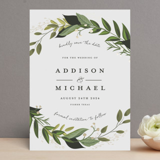 Vines of Green Foil-Pressed Save The Date Cards