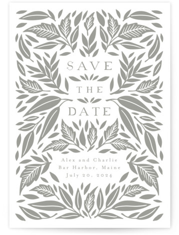 Printed Leaves Letterpress Save the Date Cards