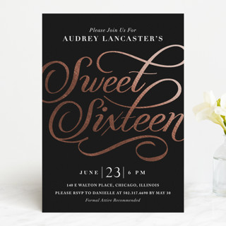 Flourished Elegance Foil-Pressed Sweet Sixteen Party Invitations