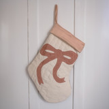 Cream Quilted Stocking with Mauve Bow Appliqué and Cuff Details Stockings