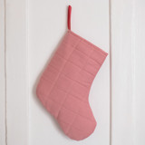 Small Pink Quilted Stocking with Red Ribbon Hook Detail Stockings