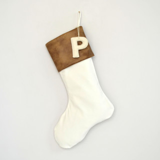 Personalized Christmas Stocking, Velvet Tan Leather Stockings