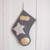 Small Charcoal Quilted Stocking with Multi-Color Appliqué Details Stockings