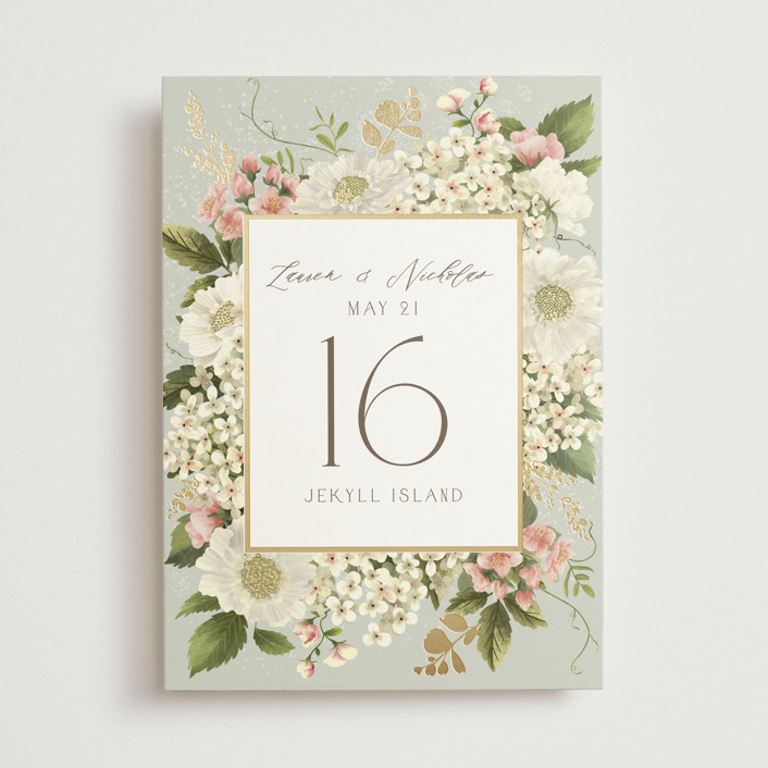Floral Tribute Foil-Pressed Table Numbers by Chris Griffith | Minted