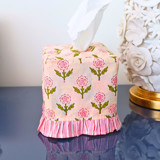 Ruffled Tissue Box Cover in Mona Pink Blockprint Tissue Box Cover