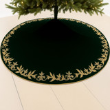 Standard Size green velvet gold embroidered tree skirt holiday Christmas Tree Skirts