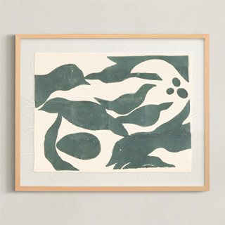 Swimming Birds Block Print Textile Art