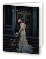 Over Monogram Foil-Pressed Folded Wedding Thank You Cards