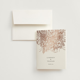 Sketched Bouquet Foil-Pressed Folded Wedding Thank You Cards