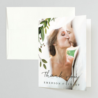 Vines of Green Foil-Pressed Folded Wedding Thank You Cards