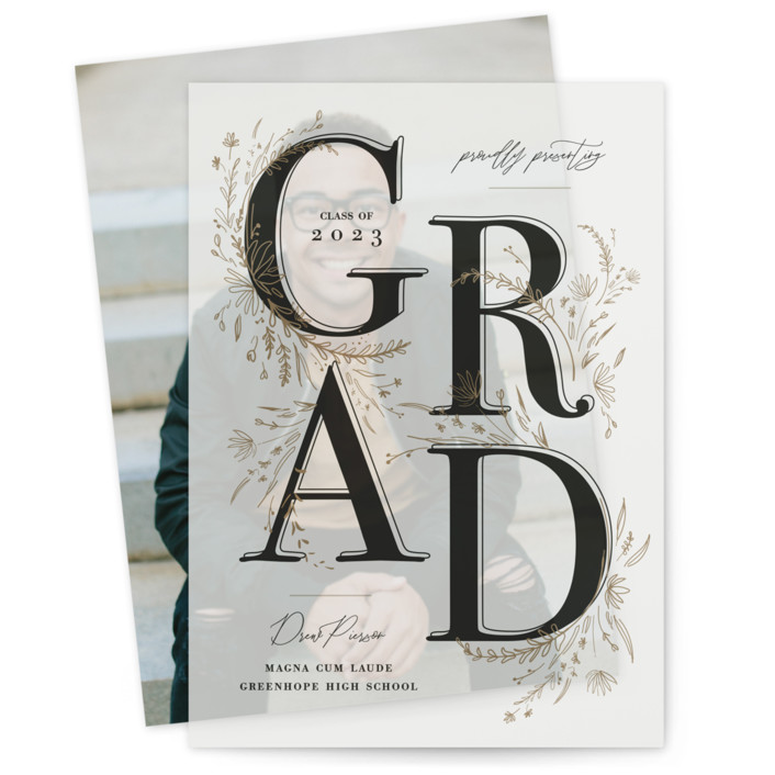 Floral Flourish Vellum Overlay Graduation Announcements by Corie Page Minted