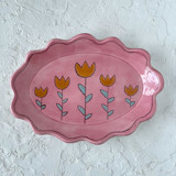 Pink Floral Oval Wavy Trinket Dish Vanity Trays and Dishes