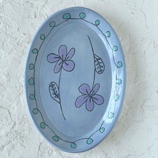 Light Blue Floral Oval Trinket Dish Vanity Trays and Dishes