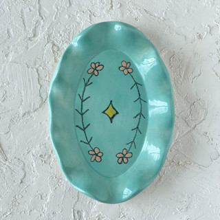 Jade Green Floral Ruffle Oval Trinket Dish Vanity Trays and Dishes