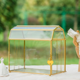 Gold Barn Shape Geometric Brass and Glass Lockable Card Box Card Boxes