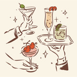 Custom Cocktail in Hand Sketch | Signature Drink, Reception Icon Set Commissioned Design Element