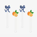 Orange and Navy Bow Acrylic Drink Stir Sticks (Set of 4) Stir Sticks