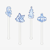 Blue and White Christmas Acrylic Drink Stir Sticks (Set of 4) Stir Sticks