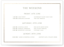 Country Elegance Foil-Pressed Wedding Weekend Itinerary Cards