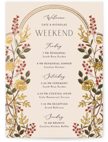 Mid-century Japanese Floral Foil-Pressed Petite Wedding Weekend Itinerary Cards