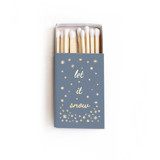 Let It Snow Matchbox, Gold on Dusty Blue Matchbooks and Matches