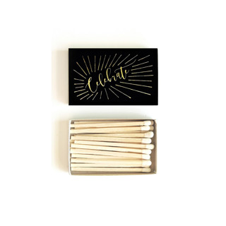Celebrate Matchbox, Gold on Black Matchbooks and Matches