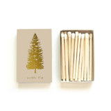 Noble Fir Tree Matchbox, Gold on Sand Matchbooks and Matches